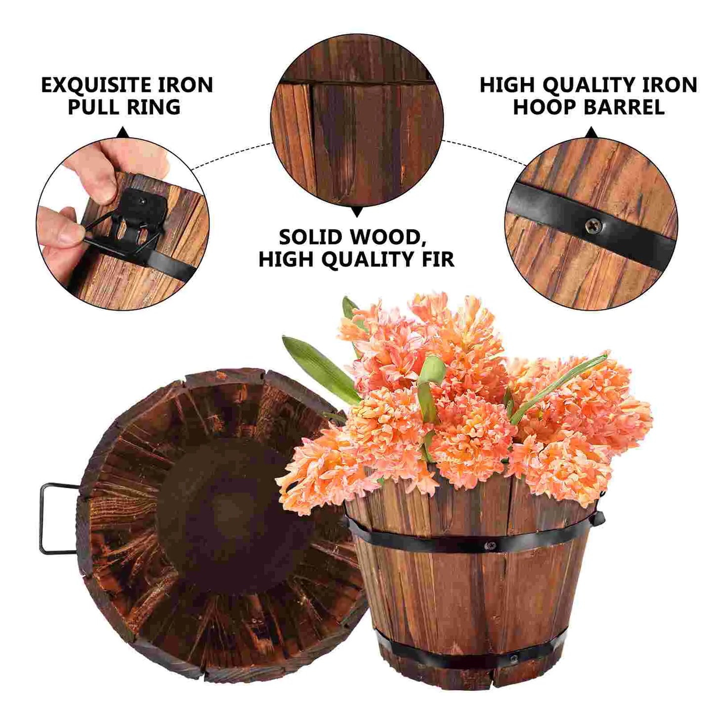 Wooden Barrels Flower Planter or Bucket - The Cabin Rose 