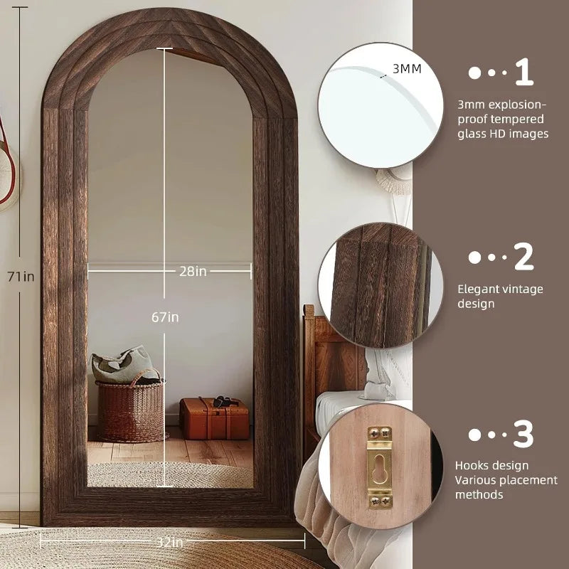 Arched Full Length Mirror with Solid Wood Frame - The Cabin Rose 