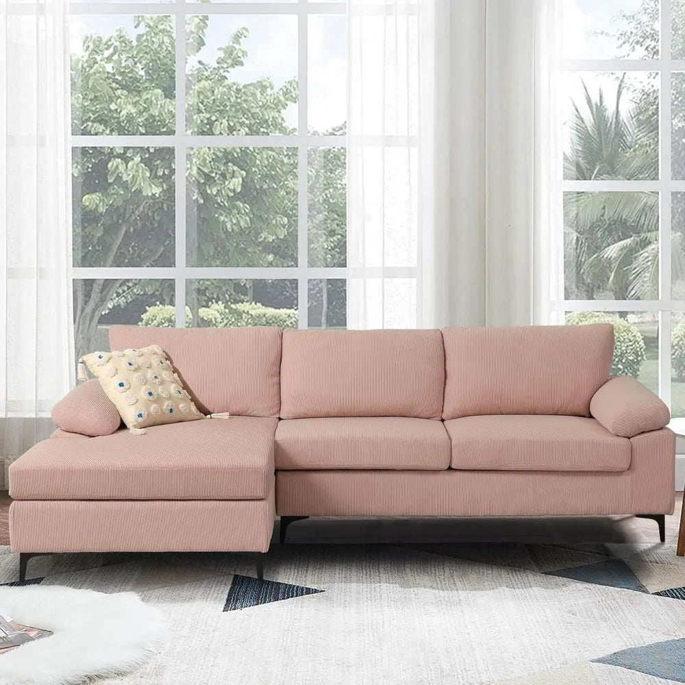 100" Corduroy Sectional Sofa Couch,L Shaped Couches for Living Room with Reversible Chaise,Comfy 3 Seat Corner Couch - The Cabin Rose 