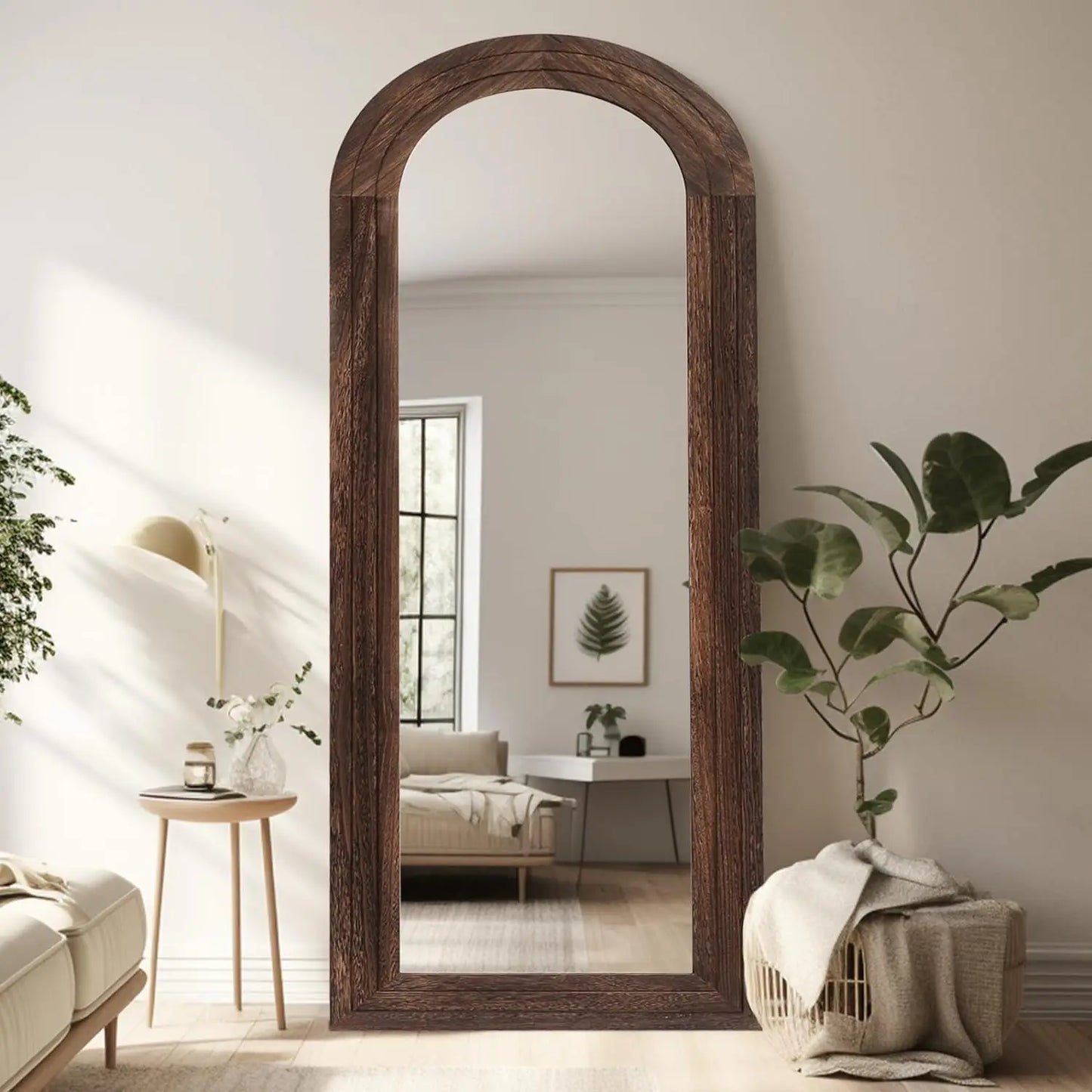 Arched Full Length Mirror with Solid Wood Frame - The Cabin Rose 