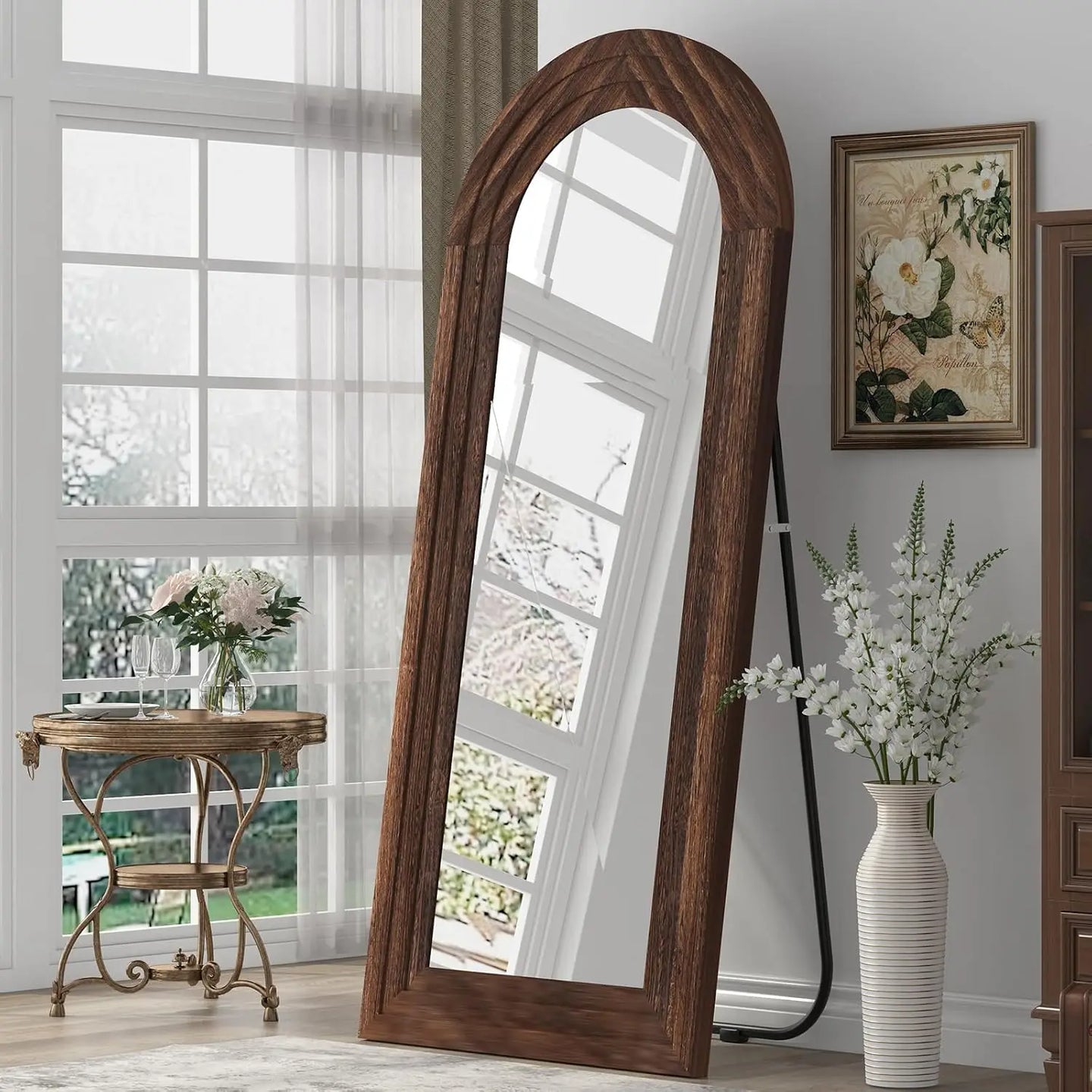 Arched Full Length Mirror with Solid Wood Frame - The Cabin Rose 