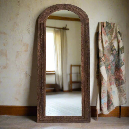 Arched Full Length Mirror with Solid Wood Frame - The Cabin Rose 