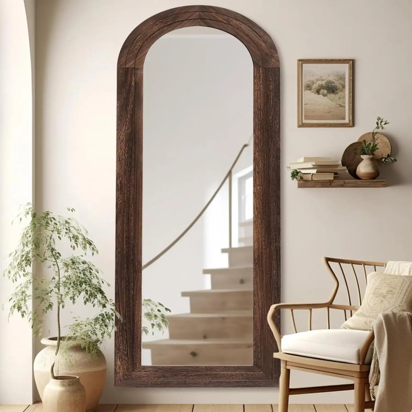 Arched Full Length Mirror with Solid Wood Frame - The Cabin Rose 