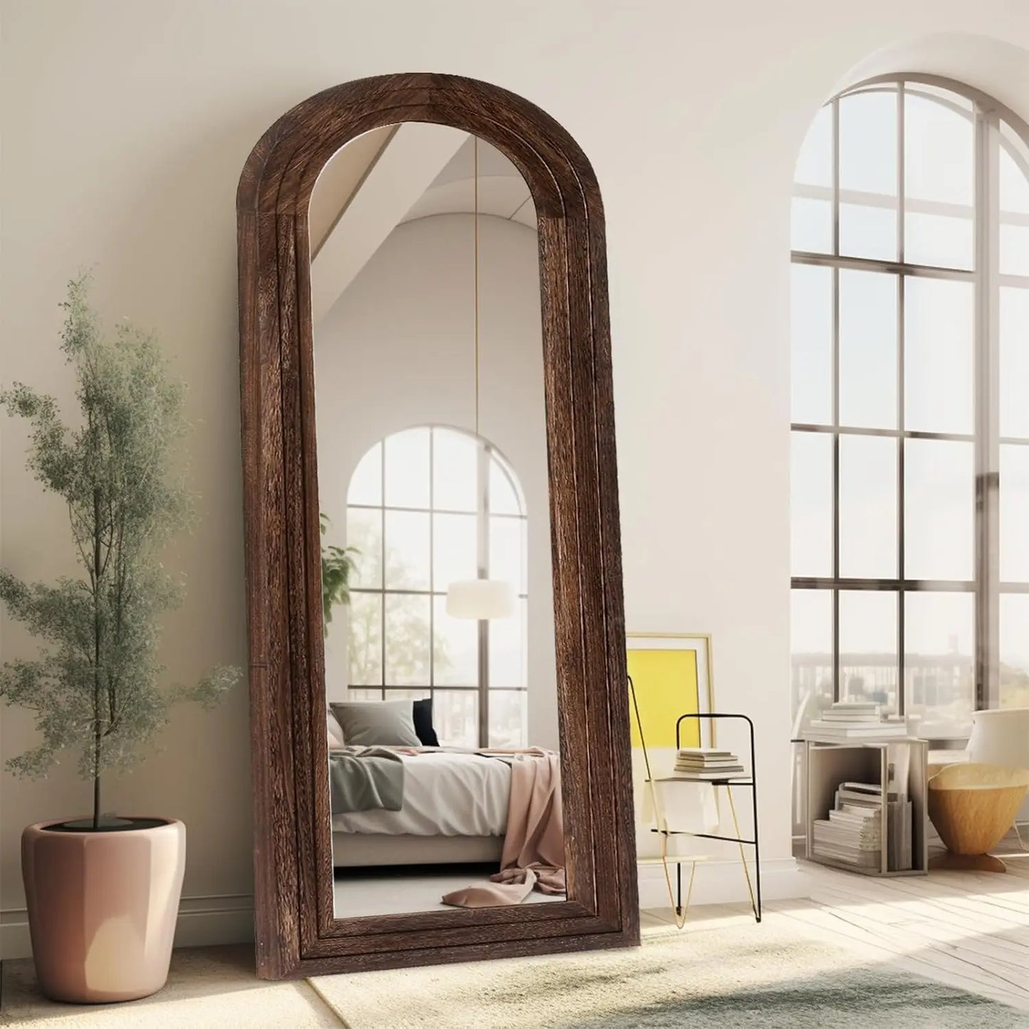 Arched Full Length Mirror with Solid Wood Frame - The Cabin Rose 